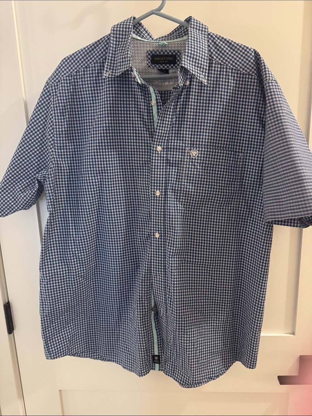 Ariat Pro Series Men’s Blue Gingham Short-Sleeve Button-Up Shirt
